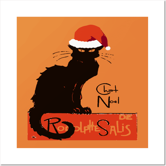 Le Chat Noel Christmas Parody Distressed Cut Out Wall Art by taiche